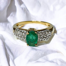 Load image into Gallery viewer, 10k Gold Natural Emerald & Diamond Ring Sz 7.75 Oval Cut Emerald Pave Diamonds