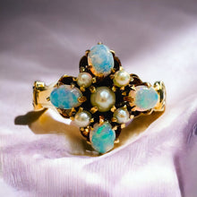 Load image into Gallery viewer, Antique 10k Yellow Gold Opal Seed Pearl Ring Size 5.5 Victorian Estate 2.15g