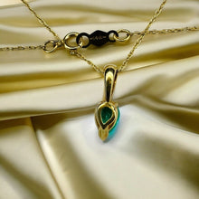 Load image into Gallery viewer, 14k Gold Natural Colombian Emerald Necklace 19" Pear Cut 1/2 CT Solitaire 1.1g