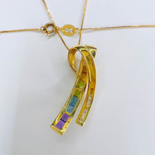 Load image into Gallery viewer, 14k Solid Yellow Gold Multi Gemstone & Diamond Necklace 18" X Rainbow Pendant