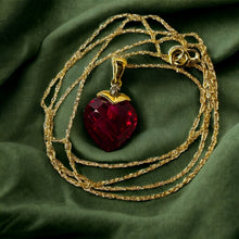 Load image into Gallery viewer, 10k Yellow Gold Ruby Diamond Necklace 18" BIG 11mm Heart Briolette Red Ruby 1.8g