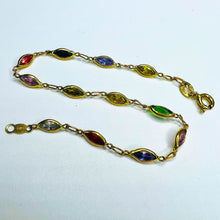 Load image into Gallery viewer, 14k Yellow Gold 3.6mm Multi Colored Gemstone Bracelet 7" REAL GOLD 585 2.4g
