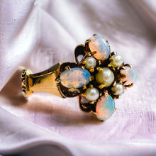 Load image into Gallery viewer, Antique 10k Yellow Gold Opal Seed Pearl Ring Size 5.5 Victorian Estate 2.15g