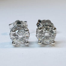 Load image into Gallery viewer, 14K White Gold Natural Diamond Earrings 1/2CT Hidden Halo Crown Round Cut Studs