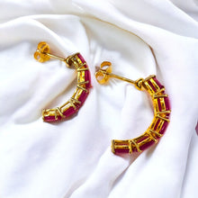 Load image into Gallery viewer, Natural Ruby Earrings 14k Gold 2.5 Carat T.W. J Hook Half Hoops Christmas Gift
