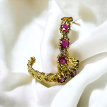 Load image into Gallery viewer, 14k Gold Diamond & Natural Ruby Earrings 3/4 CTTW Rope J Hook Half Hoops 2.5g