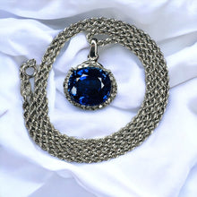 Load image into Gallery viewer, 10k White Gold 6 cttw Genuine Blue Sapphire Halo Diamond Necklace 17" 5.4g