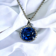 Load image into Gallery viewer, 10k White Gold 6 cttw Genuine Blue Sapphire Halo Diamond Necklace 17" 5.4g