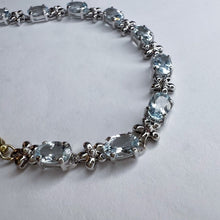 Load image into Gallery viewer, 10k White Gold 5 CT T.W. Aquamarine Tennis Bracelet 7.15" Flower Bracelet 5.7g
