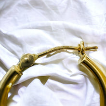 Load image into Gallery viewer, 14k Gold Cherub Hoop Earrings 21mm Hoops Baby Angel Guardian Angel Hanging 2g