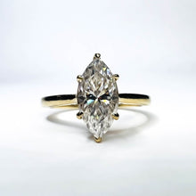 Load image into Gallery viewer, 10k Yellow Gold Diamond Moissanite Hidden Halo Engagement Ring Size 5.75 2.3g Marquise Cut Wedding Ring Micro Pave Halo Diamond Ring