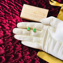 Load image into Gallery viewer, 14k Gold Jade Stud Earrings Teardrop Pear Cabochon Apple Green Jadeite Jade 1.7g