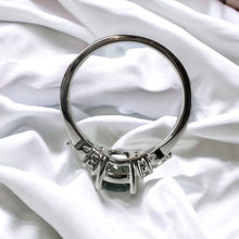 Load image into Gallery viewer, 10k White Gold Moss Agate & Diamond Ring Size 6.5 Round Cut Engagement Ring 2.4g