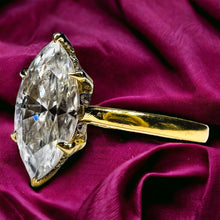 Load image into Gallery viewer, 10k Yellow Gold Diamond Moissanite Hidden Halo Engagement Ring Size 5.75 2.3g Marquise Cut Wedding Ring Micro Pave Halo Diamond Ring