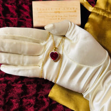 Load image into Gallery viewer, 10k Yellow Gold Ruby & Diamond Necklace 18" LARGE 12mm Heart Cut Red Ruby 6.2Cttw Halo Diamond Pendant 3.4g Ruby Necklace