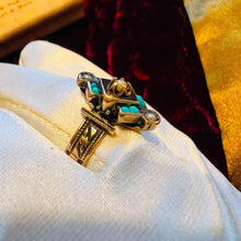 Load image into Gallery viewer, Antique Victorian Solid 10k Gold Turquoise and Seed Pearl Ring size 8 3.5g