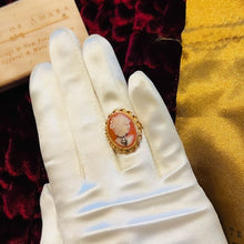 Load image into Gallery viewer, 14k Yellow Gold Antique Carved Shell Cameo Diamond Size 6 Ring Vintage 3.7g