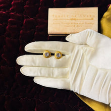 Load image into Gallery viewer, Antique 14k Gold Aurora Borealis Topaz Earrings Celestial Disk Studs 2.4g