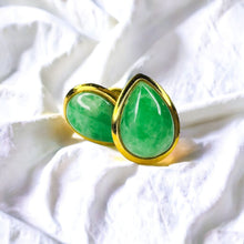 Load image into Gallery viewer, 14k Gold Jade Stud Earrings Teardrop Pear Cabochon Apple Green Jadeite Jade 1.7g