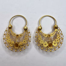 Load image into Gallery viewer, Antique 10k Gold Hoop Earrings Filigree Creole Gypsy French Wire Victorian 4.6g