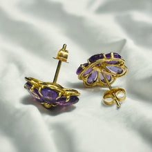 Load image into Gallery viewer, 14k Gold Natural Amethyst Earrings 3.72CTTW Flower Earrings Solid 585 Gold 2.3g