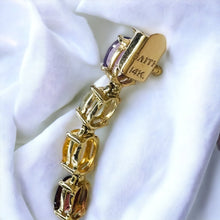 Load image into Gallery viewer, 14k Yellow Gold Multi Gemstone Rainbow Colors Eternity Tennis Bracelet 7" 8.1g