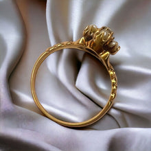Load image into Gallery viewer, Antique 14k Yellow Gold Diamond Seed Pearl Ring Size 5.5 Victorian Estate Antique Ring Vintage Engagement Ring Art Nouveau Christmas Gift for Wife