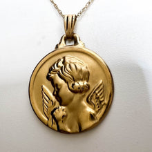 Load image into Gallery viewer, 10k Yellow Gold Cherub Necklace 18" Guardian Angel Coin Medallion Necklace 1.3