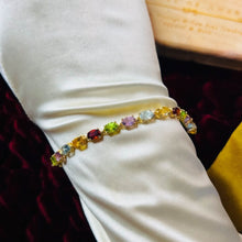 Load image into Gallery viewer, 14k Yellow Gold Multi Gemstone Rainbow Colors Eternity Tennis Bracelet 7" 8.1g