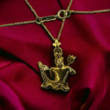 Load image into Gallery viewer, 14k Gold Poseidon Necklace 18" Aquarius Zodiac Charm Pendant Vintage Mermaid 5.1