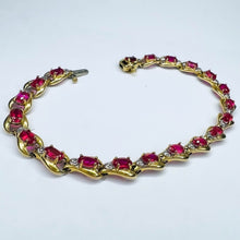 Load image into Gallery viewer, 10k Yellow Gold Ruby Diamond Tennis Bracelet 7.5" Fancy Oval Cut Rubies 7.5g