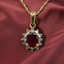 Load image into Gallery viewer, 14k Gold Natural Ruby Necklace 18" Halo Diamond Necklace July Birthstone 1.4g