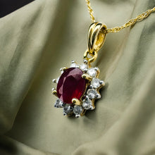 Load image into Gallery viewer, 14k Gold Natural Ruby Necklace 18" Halo Diamond Necklace July Birthstone 1.4g