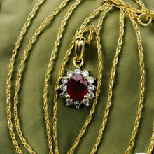 Load image into Gallery viewer, 14k Gold Natural Ruby Necklace 18" Halo Diamond Necklace July Birthstone 1.4g