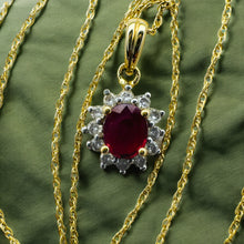 Load image into Gallery viewer, 14k Gold Natural Ruby Necklace 18" Halo Diamond Necklace July Birthstone 1.4g