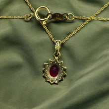 Load image into Gallery viewer, 14k Gold Natural Ruby Necklace 18" Halo Diamond Necklace July Birthstone 1.4g