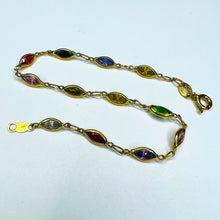 Load image into Gallery viewer, 14k Yellow Gold 3.6mm Multi Colored Gemstone Bracelet 7" REAL GOLD 585 2.4g