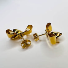 Load image into Gallery viewer, Vintage 14k Yellow Gold Bow and Heart Drop Earrings Solid 585 Gold 19mm 3.1g Christmas Ribbon Anniversary Gift for Wife
