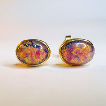 Load image into Gallery viewer, 14k Yellow Gold Opal Earrings 3 Carat T.W. Dragons Breath Stud Earrings 1.6g