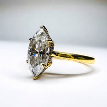 Load image into Gallery viewer, 10k Yellow Gold Diamond Moissanite Hidden Halo Engagement Ring Size 5.75 2.3g Marquise Cut Wedding Ring Micro Pave Halo Diamond Ring