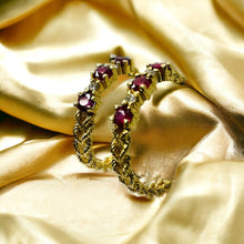 Load image into Gallery viewer, 14k Gold Diamond & Natural Ruby Earrings 3/4 CTTW Rope J Hook Half Hoops 2.5g