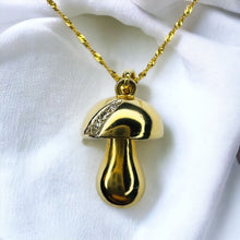 Load image into Gallery viewer, 14k Gold Diamond Mushroom Necklace 16" Vintage Magic Mushroom Charm Pendant 6.6g