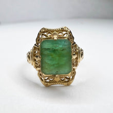 Load image into Gallery viewer, 10k Yellow Gold Antique Emerald Ring Size 5 Natural Emerald 1.5CTTW Vintage Ring