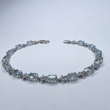 Load image into Gallery viewer, 10k White Gold 5 CT T.W. Aquamarine Tennis Bracelet 7.15" Flower Bracelet 5.7g