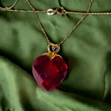 Load image into Gallery viewer, 10k Yellow Gold Ruby Diamond Necklace 18"Heart Briolette Red Ruby BIG 19mm 6.6g