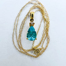 Load image into Gallery viewer, 10k Solid Gold 1.25ct Paraiba Apatite & Diamond Necklace 18" Vintage Luxury 1.5g