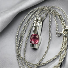 Load image into Gallery viewer, 14k White Gold Natural Pink Tourmaline Diamond Necklace 18" Cushion Cut Bar Set