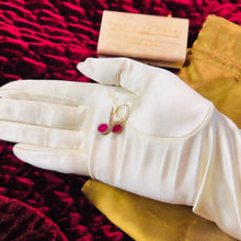 Load image into Gallery viewer, 14k Yellow Gold 2 CTTW Natural Ruby & Halo Diamond Lever Back Dangle Earrings