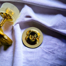 Load image into Gallery viewer, Antique 14k Gold Aurora Borealis Topaz Earrings Celestial Disk Studs 2.4g