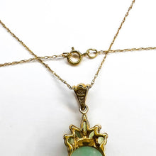 Load image into Gallery viewer, 10k Yellow Gold Jadeite Jade & Peridot Necklace 18" Oval Cabochon Natural 2.5g